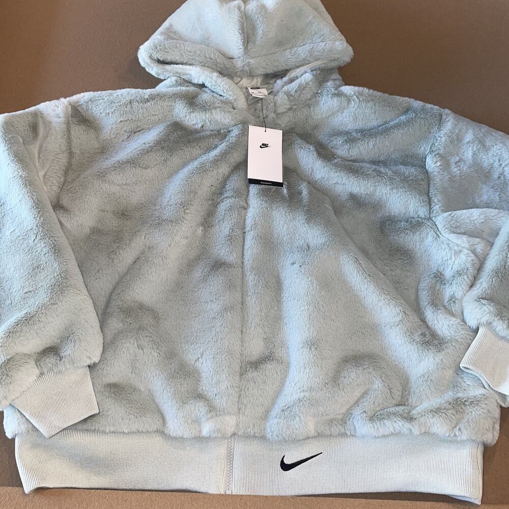 Nike Women's Sportswear Essentials Faux Fur Grey Haze Jacket Size XXL DD5116 013
